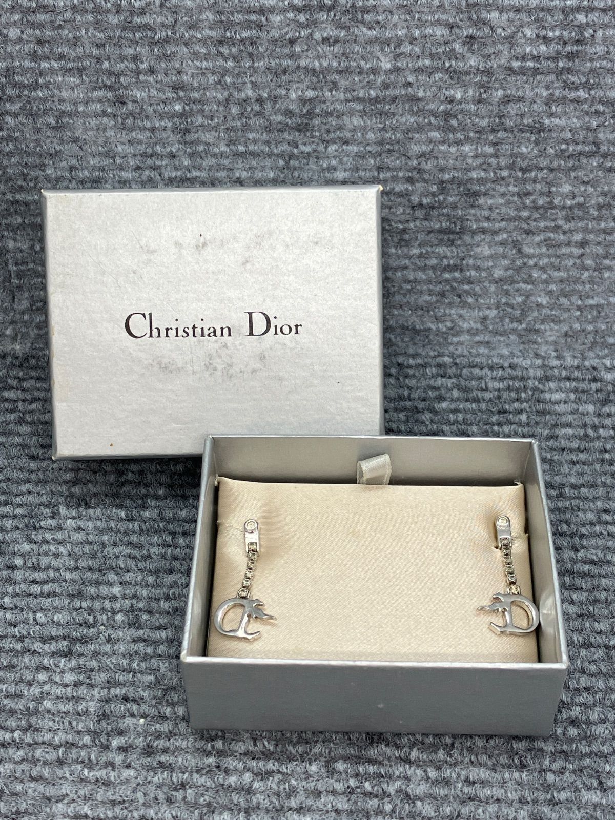 Christian Dior ディオール ピアス シルバー ラインストーン ロゴなし