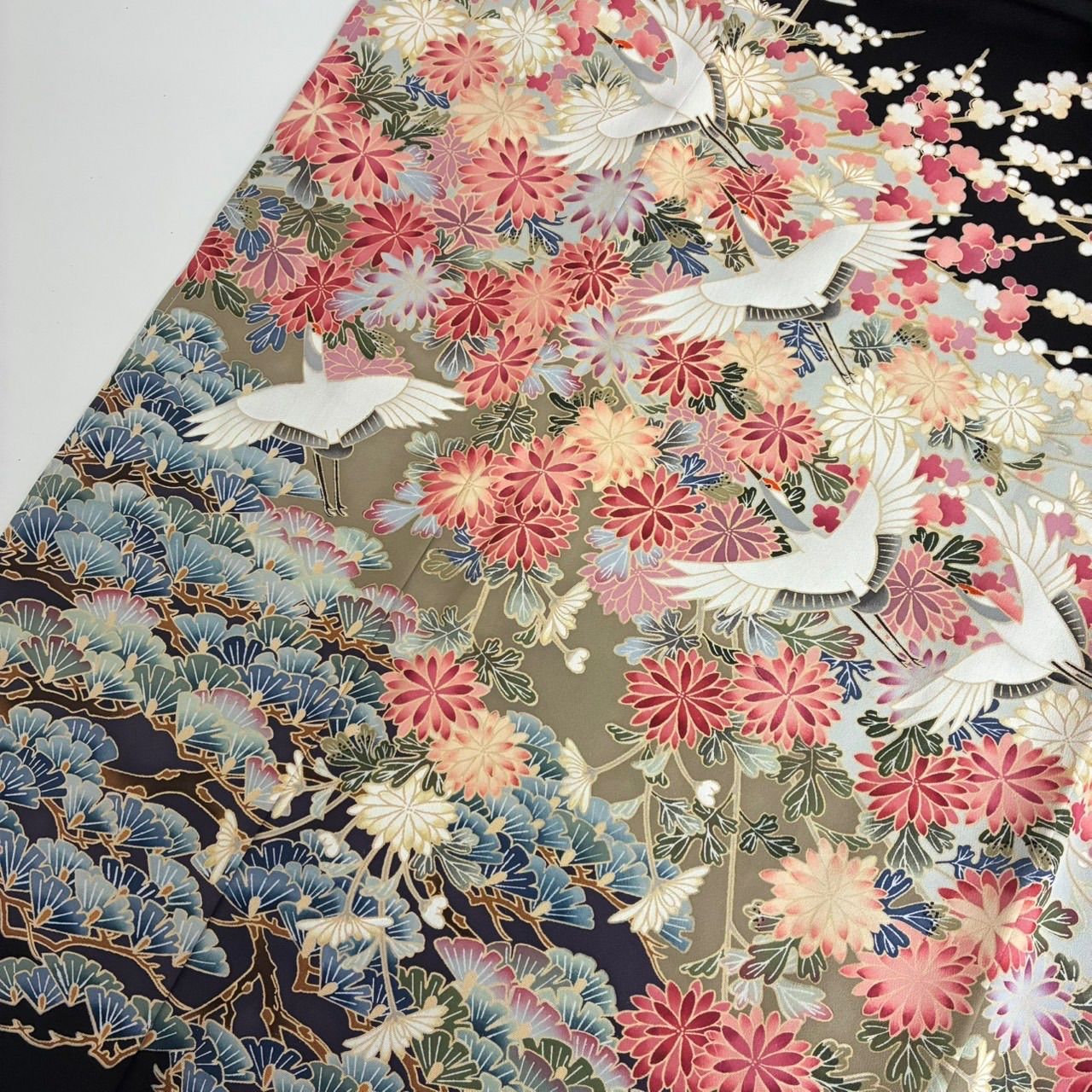 黒留袖 作家物 友禅 鶴 裄67.5 五つ紋 比翼 正絹 着物 MK-2474 - メルカリ