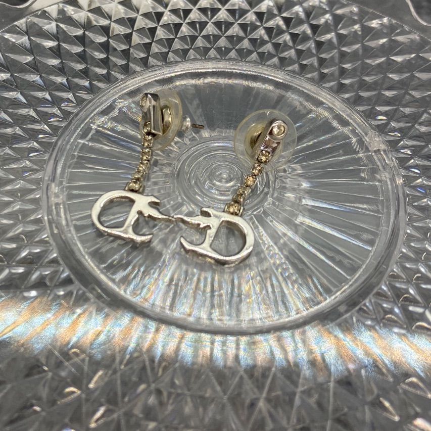 Christian Dior ディオール ピアス シルバー ラインストーン ロゴなし