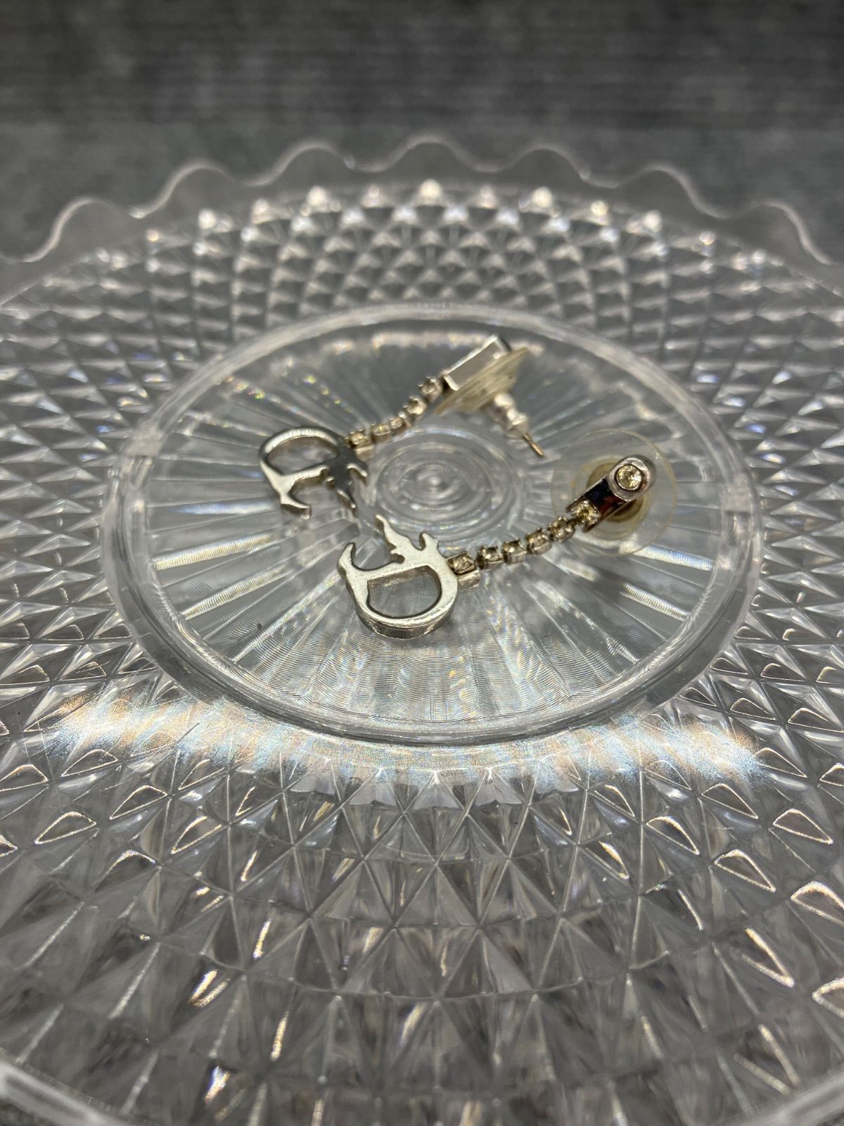 Christian Dior ディオール ピアス シルバー ラインストーン ロゴなし