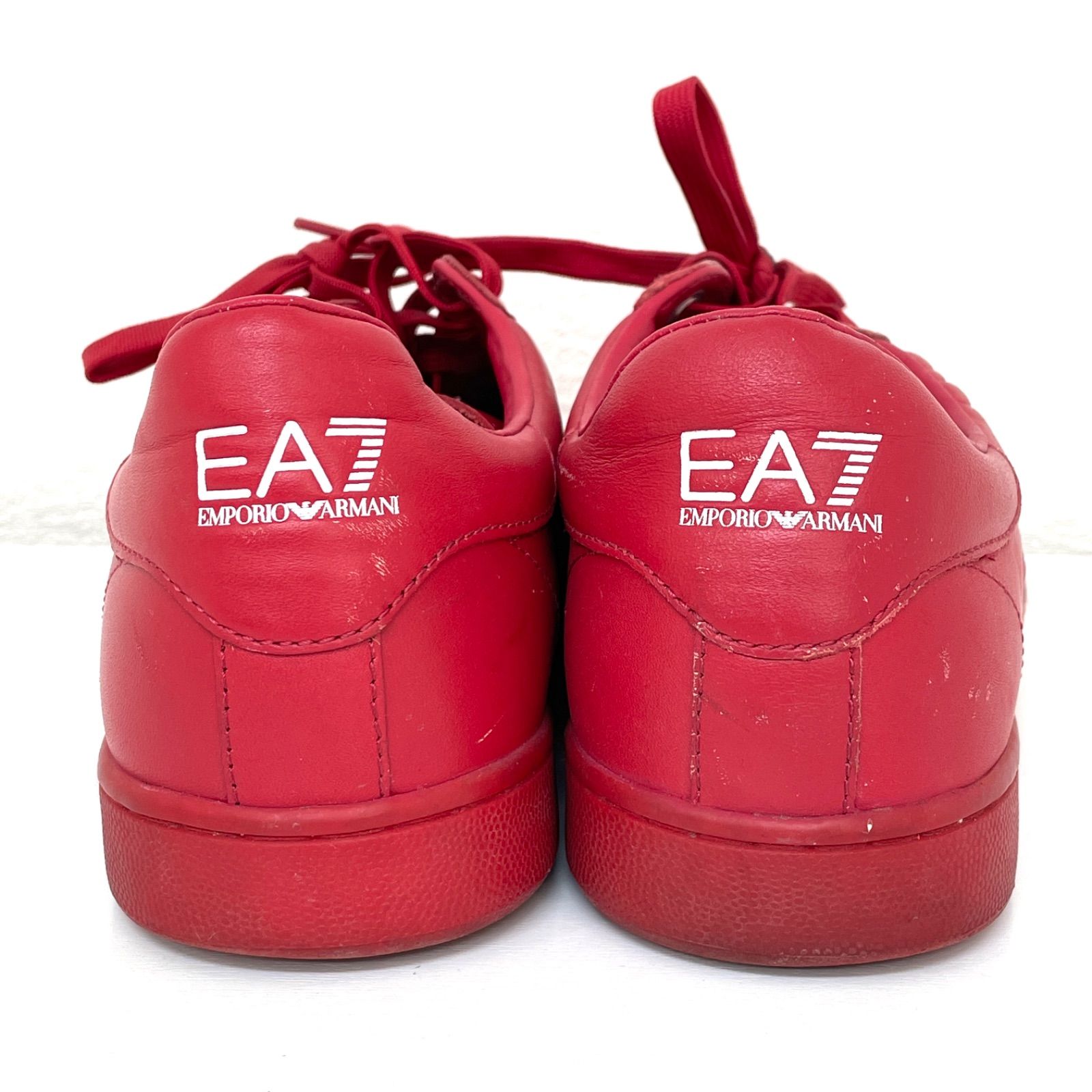  EMPORIO ARMANI EA 7 エンポリオアルマーニ ローカットレザースニーカー レッド サイズ27 cm ロゴマーク カジュアル スニーカー 靴