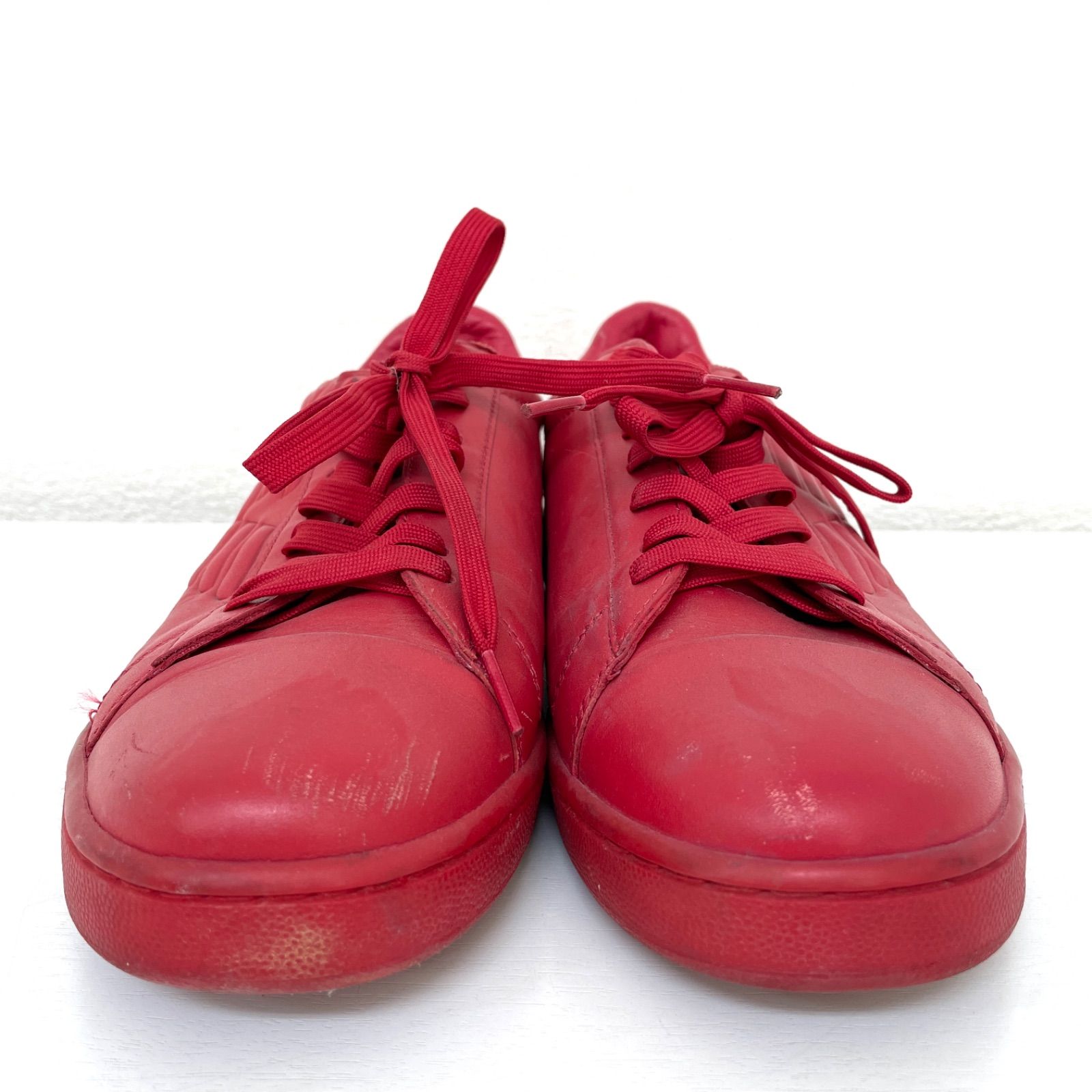 EMPORIO ARMANI EA 7 エンポリオアルマーニ ローカットレザースニーカー レッド サイズ27 cm ロゴマーク カジュアル