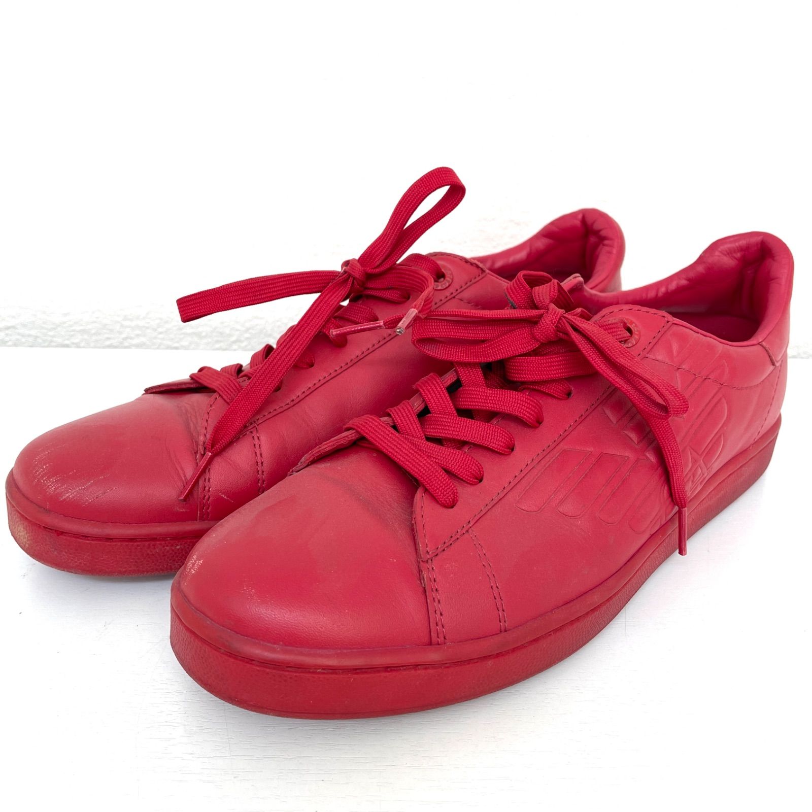 EMPORIO ARMANI EA 7 エンポリオアルマーニ ローカットレザースニーカー レッド サイズ27 cm ロゴマーク カジュアル