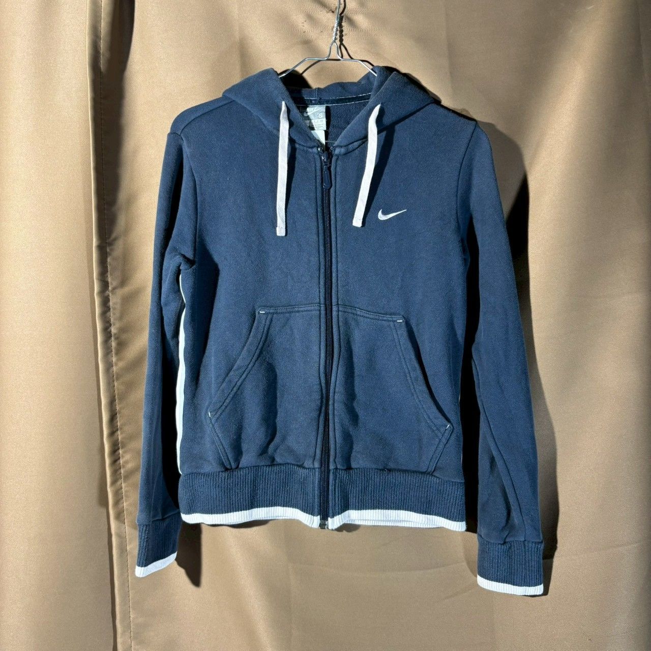 NIKE 長袖 フルジップパーカー 長袖 S ネイビー フーディ ワンポイント