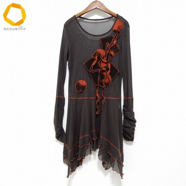 anc エイココンドウ EIKO KONDO チュニック 42 こげ茶 リボン パワー