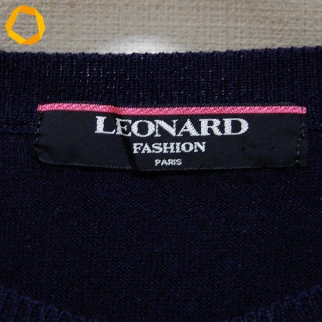 anc レオナール LEONARD カーディガン M 長袖 総柄 金ボタン 切替