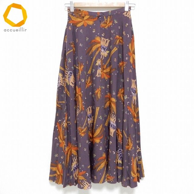 anc カネコイサオ KANEKO ISAO ロング スカート ハワイアン 紫系 茶系