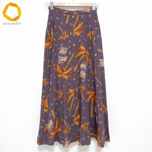 anc カネコイサオ KANEKO ISAO ロング スカート ハワイアン 紫系 茶系