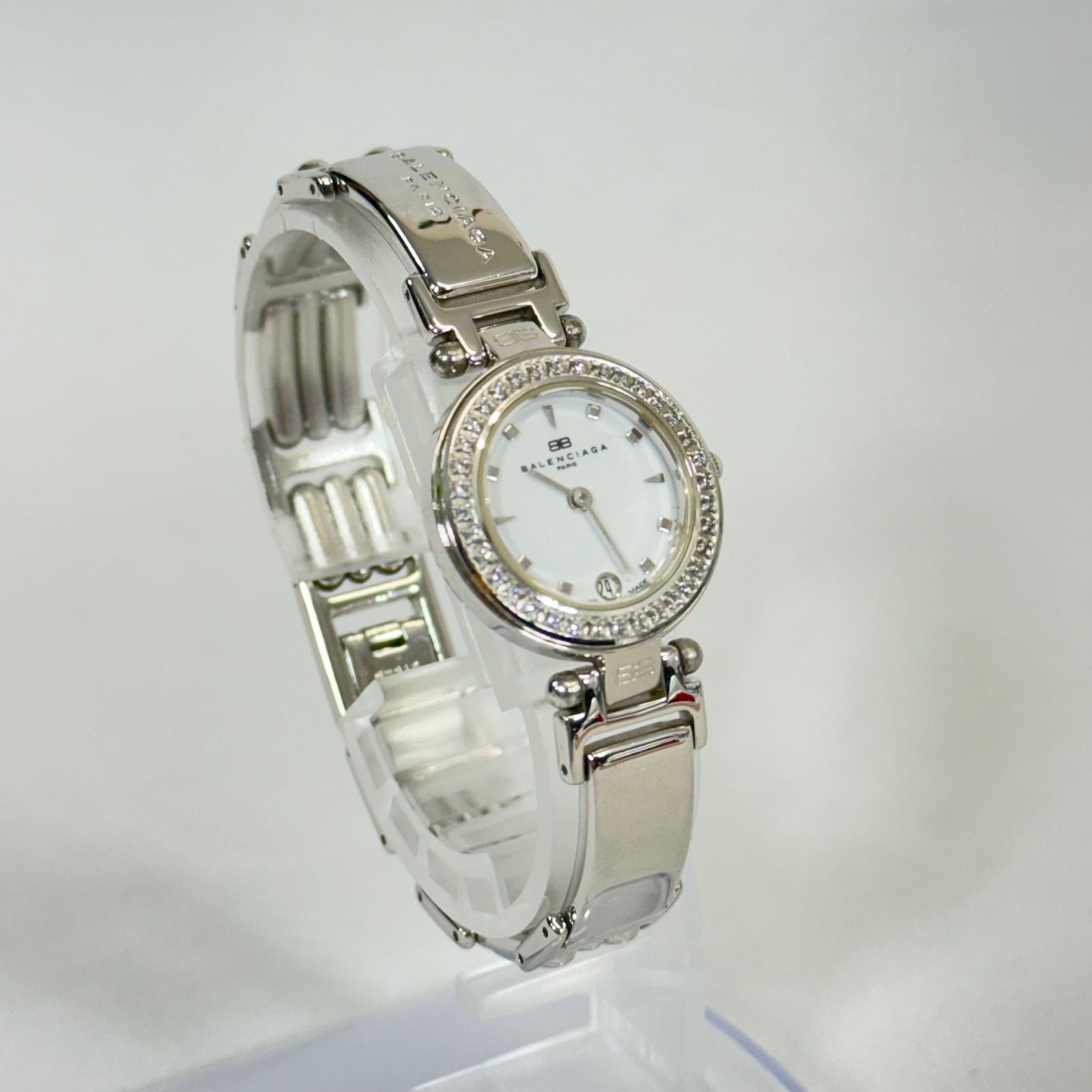 稼働品 BALENCIAGA バレンシアガ 腕時計 デイト ラインストーンベゼル 稼動品・美品】BALENCIAGA バレンシアガ ラインストーンベゼル
