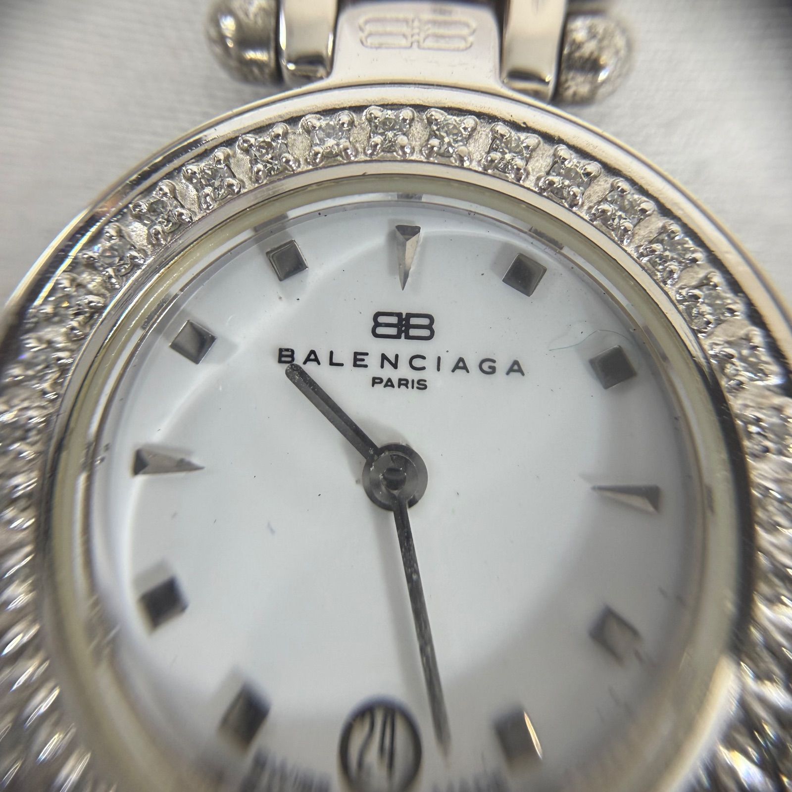 BALENCIAGA シルバー ラインストーン腕時計 稼動品・美品】BALENCIAGA バレンシアガ ラインストーンベゼル