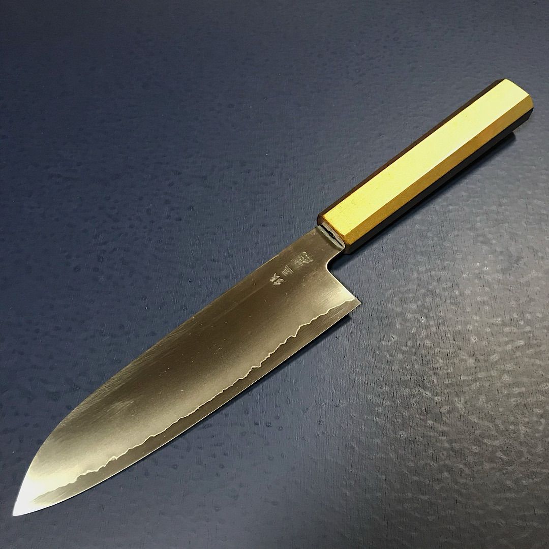 堺孝行 三徳 万能包丁 170mm くノ一 銀三鋼割込 桜の彫刻入り ギフト