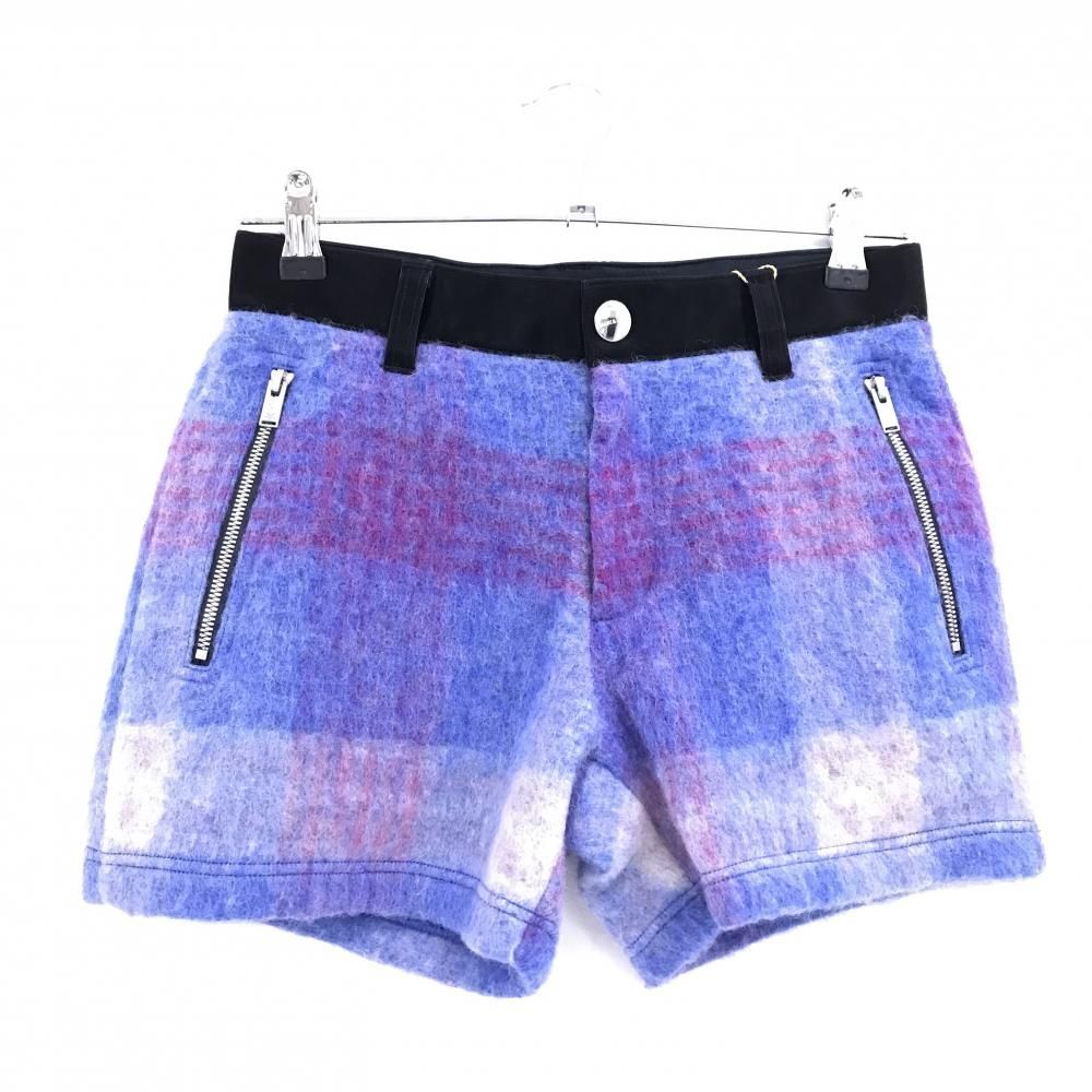 新品】マークアンドロナ ショートパンツ ブルー×レッド系 起毛素材
