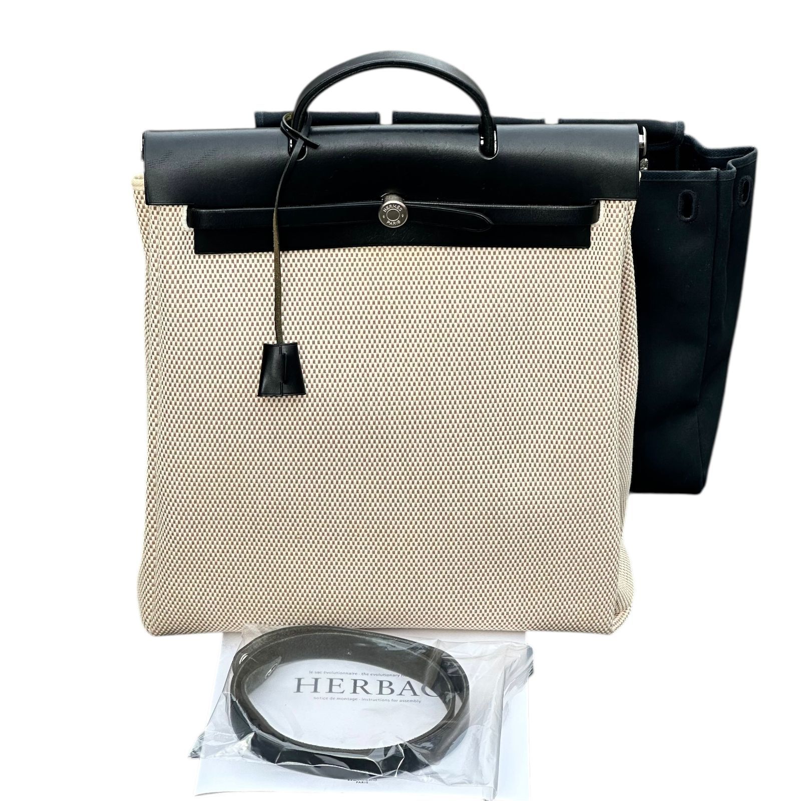 美品◇エルメスHERMESエールバッグMMトワルアッシュキャンバスレザー 