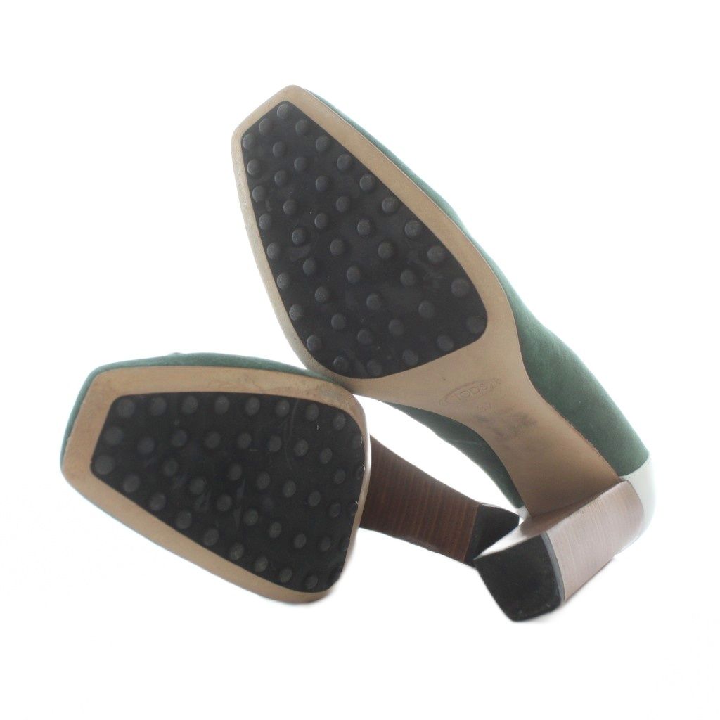 トッズ ダブルT パンプス チャンキーヒール スクエアトゥ スエード 37 トッズ TOD'S パンプス スエード レザー スクエアトゥ チャンキー