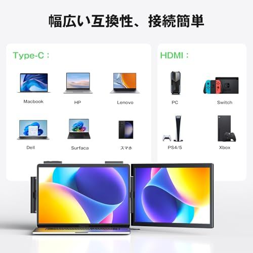 デュアルディスプレイ ダブルモニター 100%sRGB 超広色域 14インチ