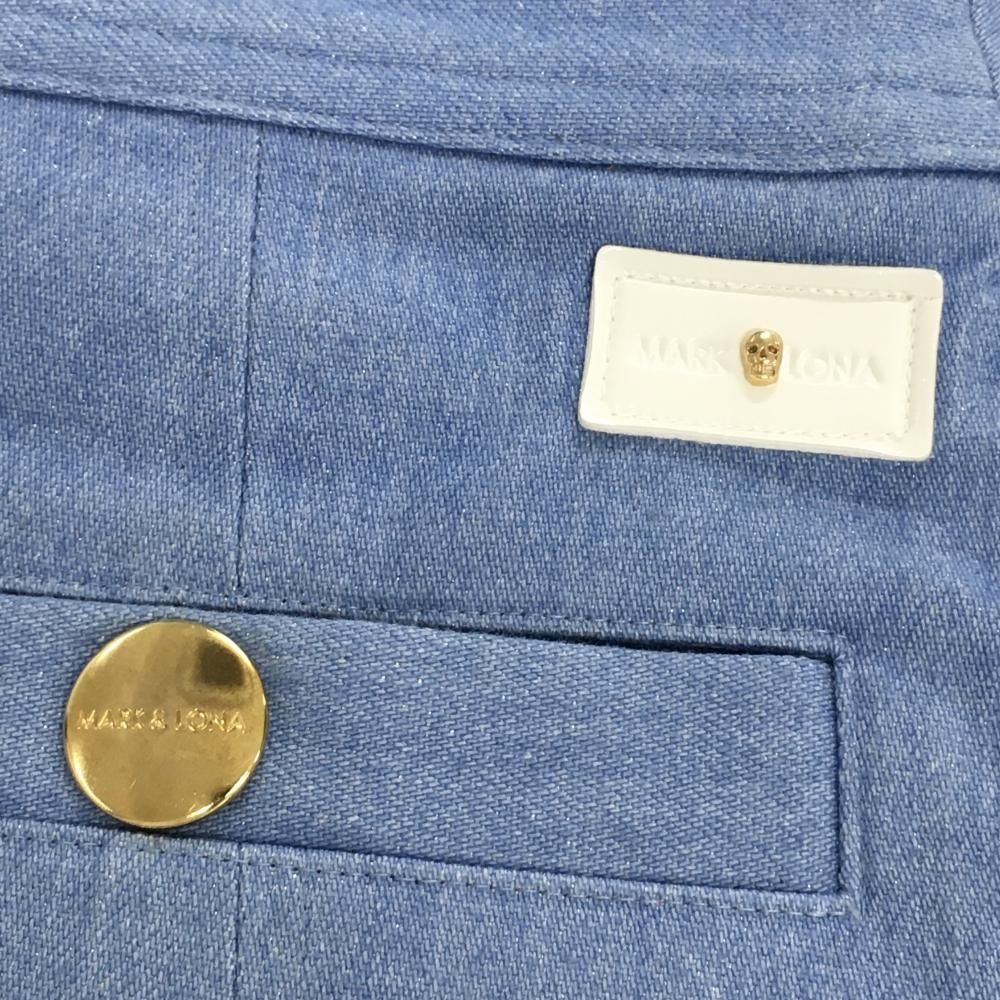 美品】マークアンドロナ スカート ライトブルー×レッド系 フロント