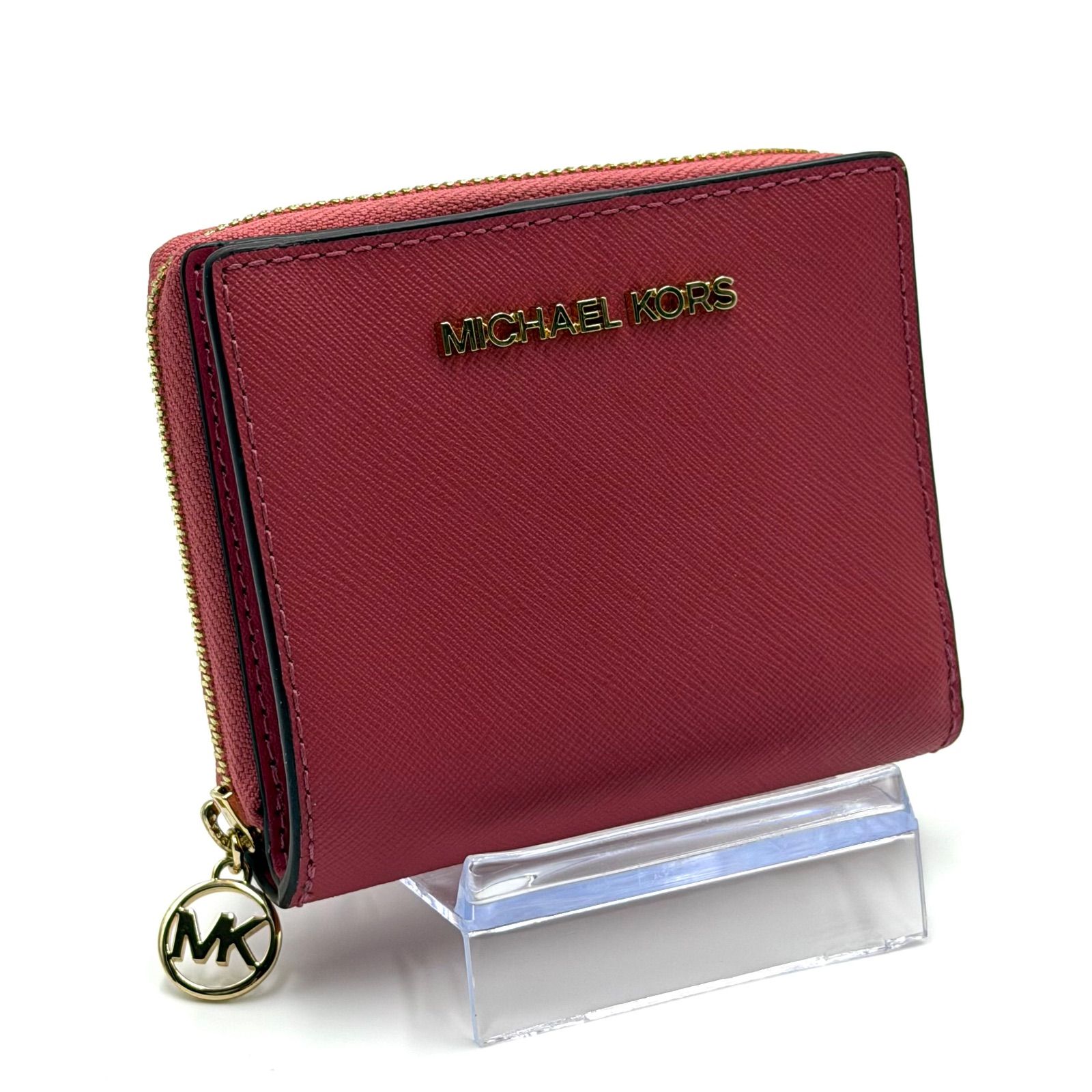 マイケル・コース MICHAEL KORS ジェット セット トラベル 二つ折り財布 コンパクト財布 お札入れ ラウンドファスナー レディース ピンク ベージュ レザー