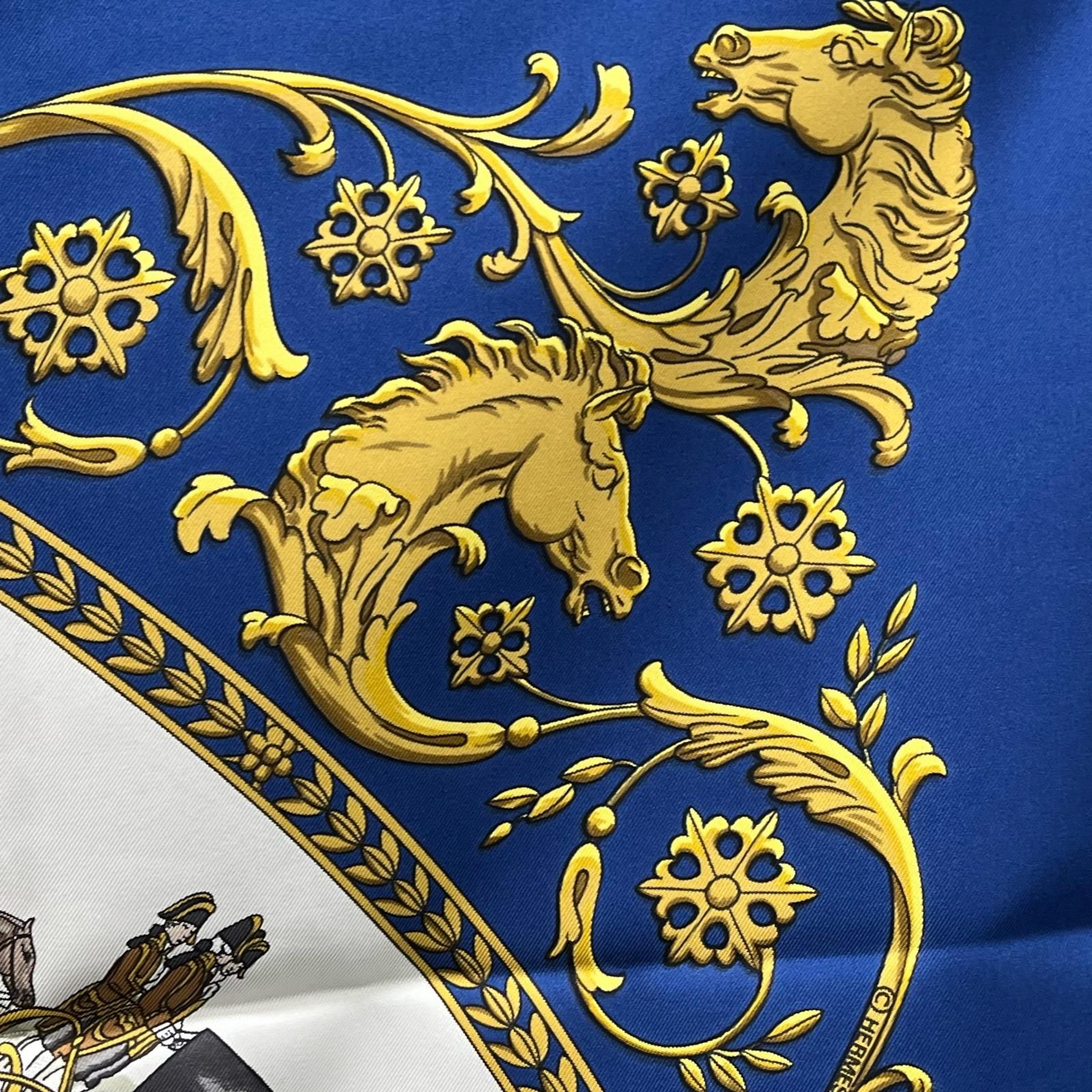 HERMES エルメス カレ90 ロンシャンの散歩 スカーフ シルク 馬車 青