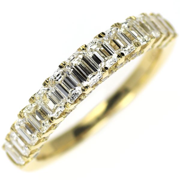 新品 K18YG エメラルドカット/ラウンド ダイヤモンド リング 1.50ct
