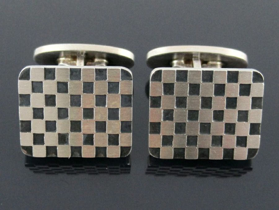 GEORG JENSEN ジョージ ジェンセン カフスボタン カフスリンクス 113 シルバー925 市松模様 チェック柄 スクエア 四角 デンマーク製 rk 6716