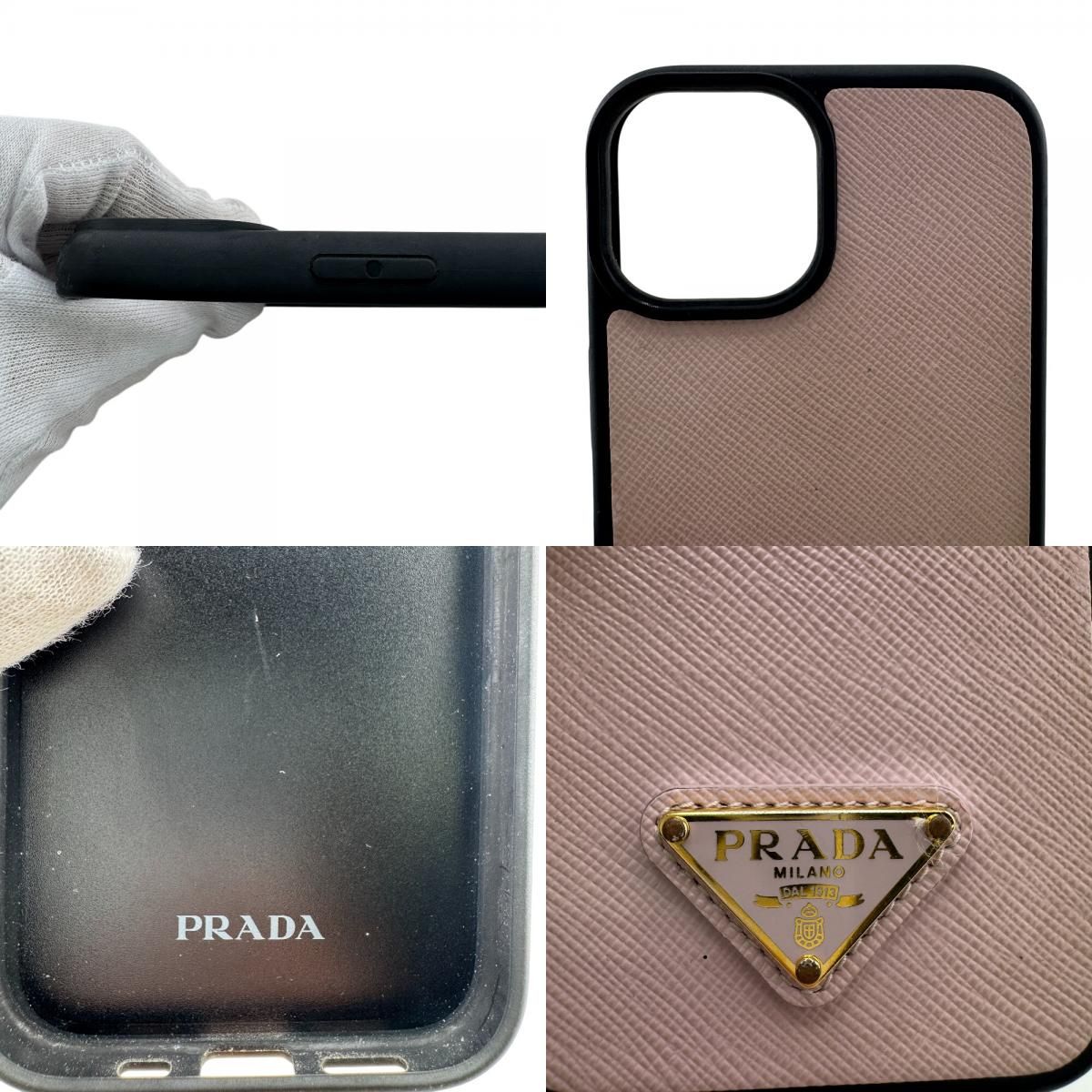 PRADA プラダ iPhone15用 三角ロゴ プレート iPhoneケース ピンク