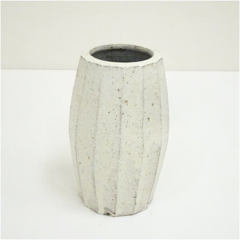 布志名焼 船木研兒（船木研児）造 白釉面取花瓶（共箱） 花器 おしゃれ