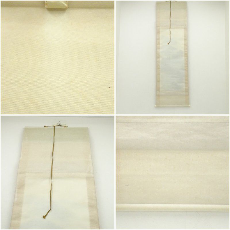 春泉筆 彩色山水 肉筆絹本掛軸（紙箱） 掛け軸 床の間 書 おしゃれ