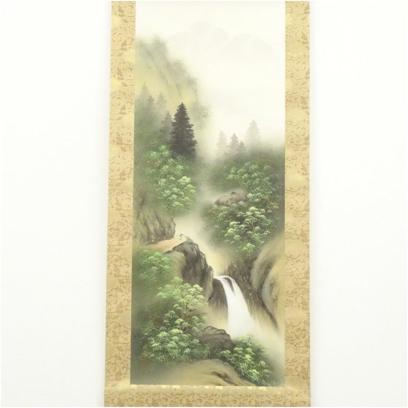 【真作】掛軸 石川天泉『瀞峡 青緑山水』日本画 絹本 肉筆 共箱付 掛け軸 62 真作】掛軸 石川天泉『瀞峡 青緑山水』日本画 絹本 肉筆 共