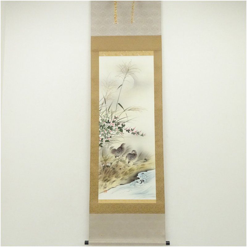 小川香月筆 名月秋声 肉筆絹本掛軸（箱付） 掛け軸 床の間 書 おしゃれ