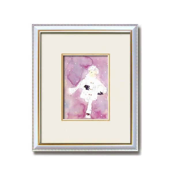 ちひろ額装 壁掛け額 白いフレーム いわさきちひろ 絵画額 雪のなかを