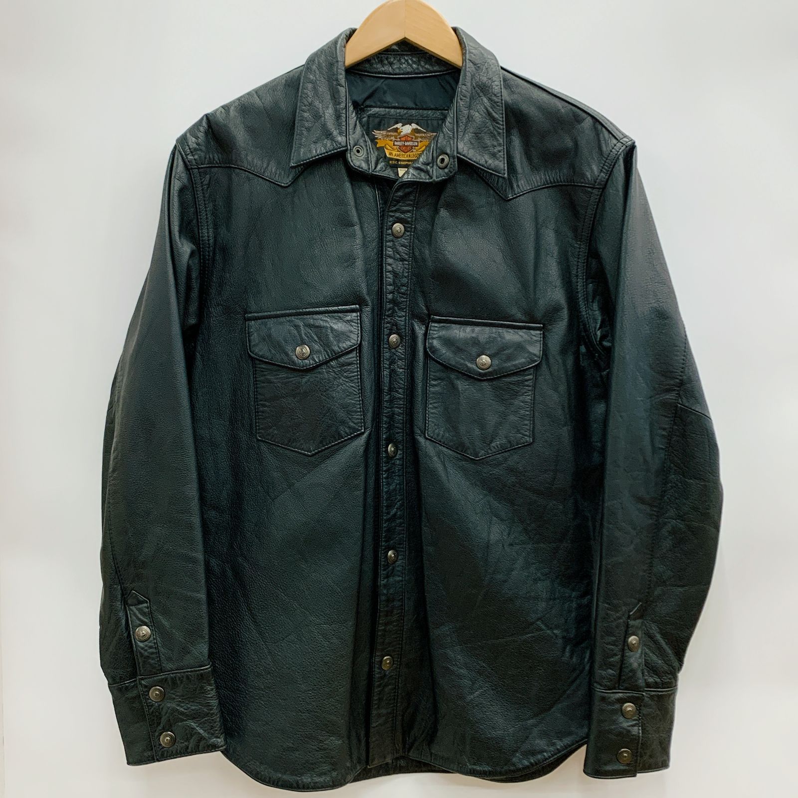 HARLEY DAVIDSON レザー長袖シャツ ジャケット 80077 Lサイズ ブラック
