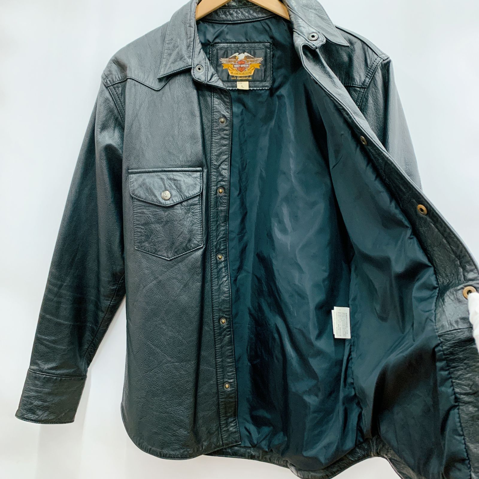 HARLEY DAVIDSON レザー長袖シャツ ジャケット 80077 Lサイズ ブラック