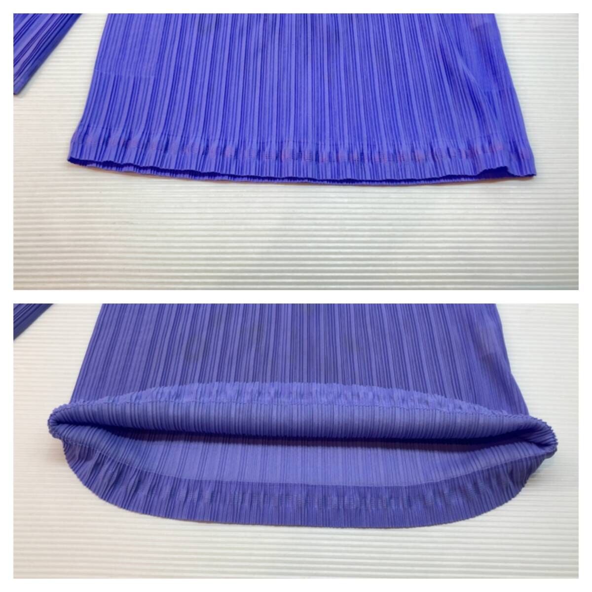 ▪️美品 プリーツプリーズ Vネック カットソー パープル 長袖 サイズ3 ☆ ISSEY MIYAKE PLEATSPLEASE イッセイミヤケ プリーツプリーズ 七分