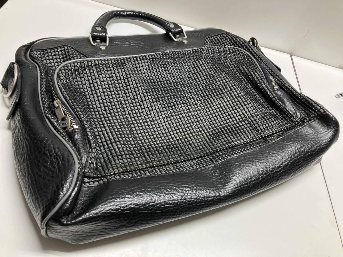 DIESEL ビジネスバッグ レザー メッシュ 2way ブラック 大容量の通販