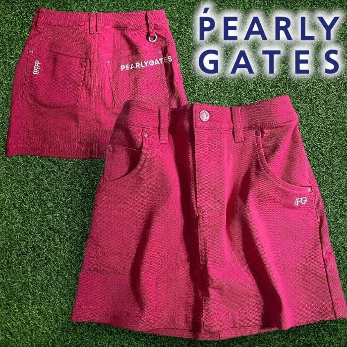 PEARLY GATESゴルフ用赤スカート PEARLY GATES パーリーゲイツ ゴルフ コットン混 カルゼ ロゴ刺繍 無地