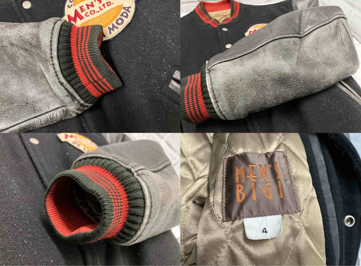 MENS BIGI/ウールスタジャン/バーシティジャケット/袖レザー/牛革