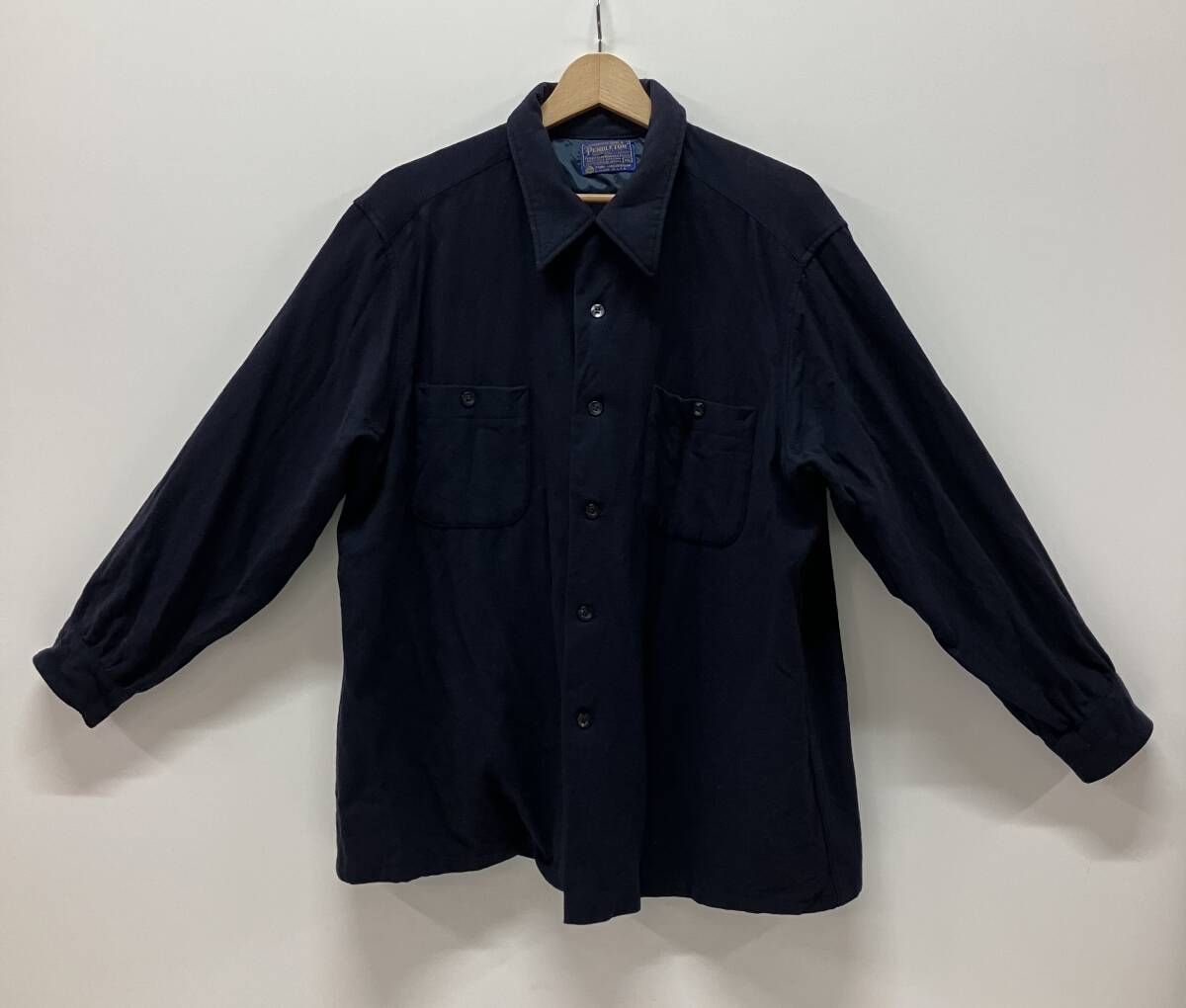 70s ウールシャツ ネイビー Pendleton ペンドルトン L 単色無地 70s