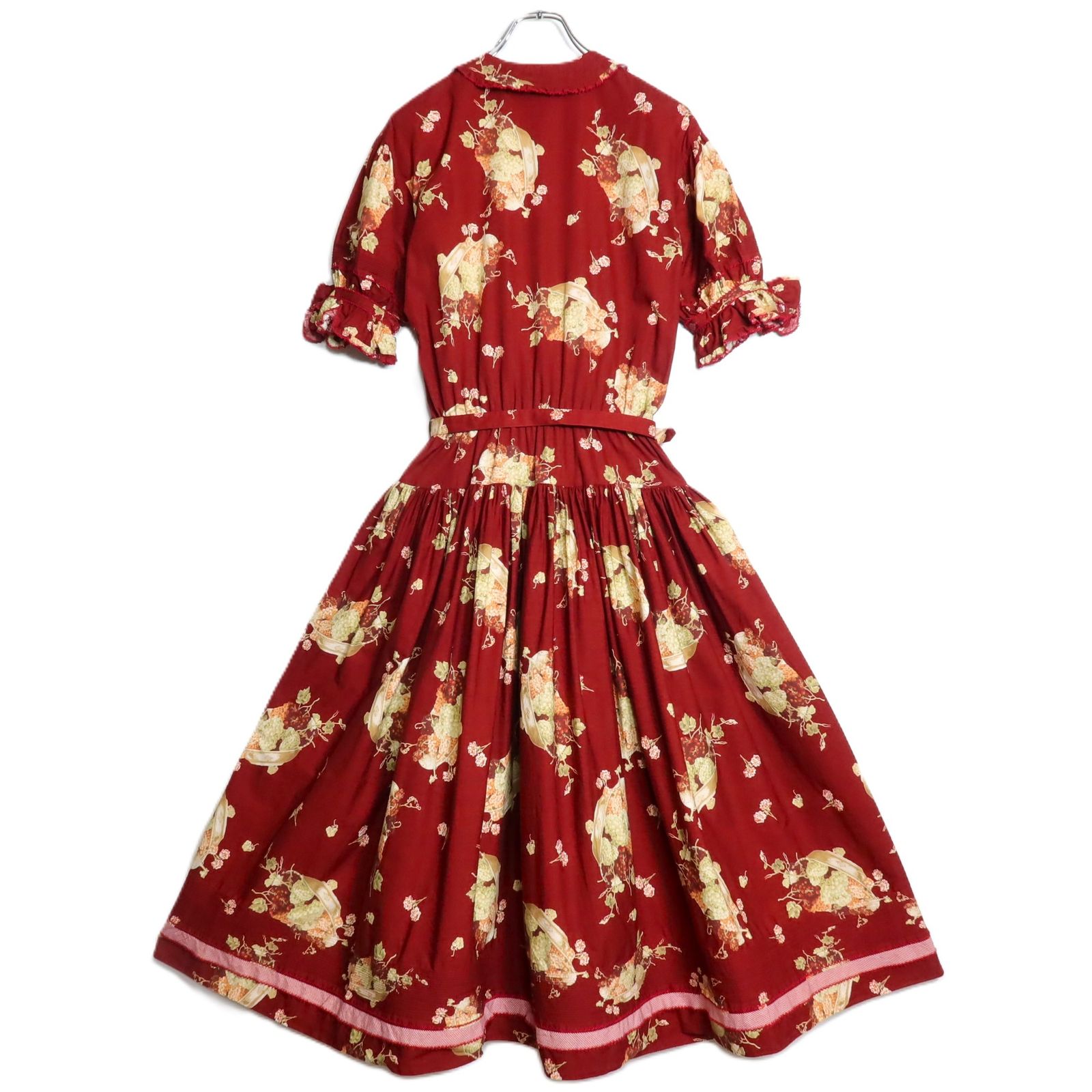 ピンクハウス☆パッチワーク付き♪ブドウ柄ワンピース 赤系 前開き