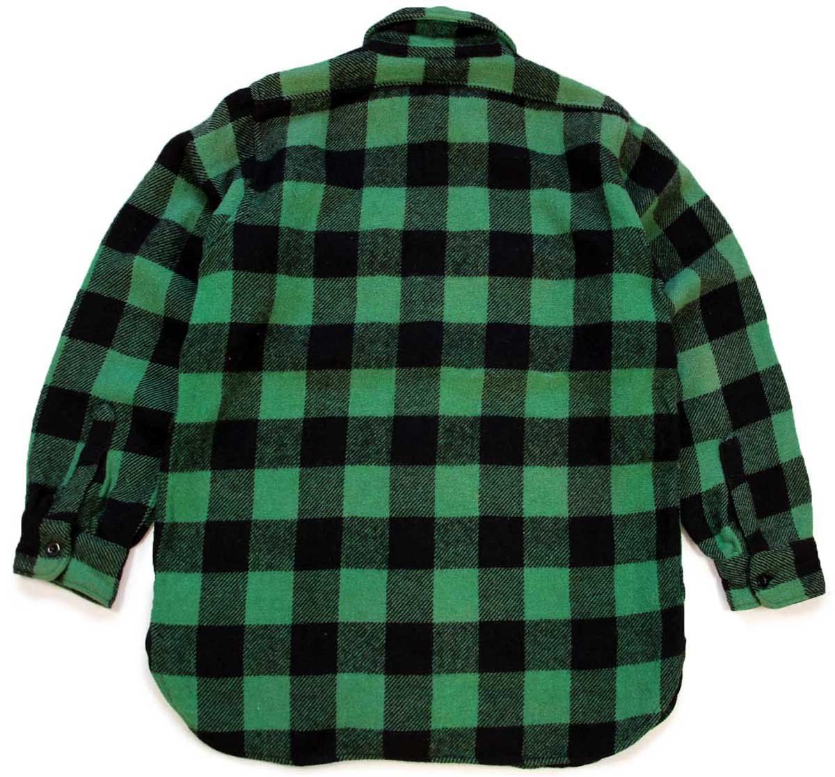 60s WINTER KING バッファローチェック マチ付き ウールシャツ 緑×黒