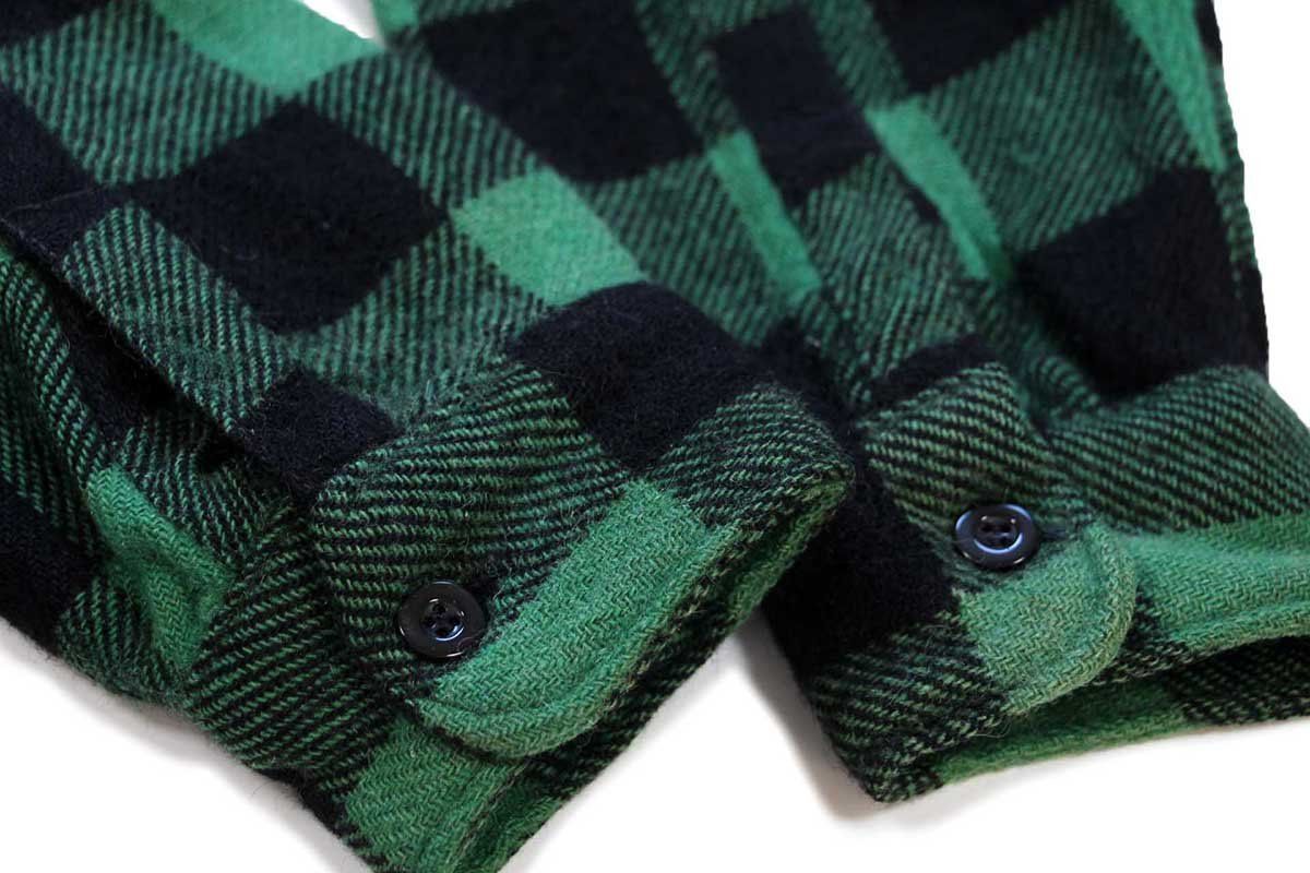 60s WINTER KING バッファローチェック マチ付き ウールシャツ 緑×黒
