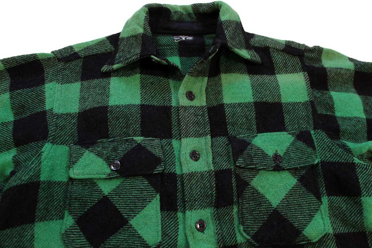 60sビンテージSEARS 裾マチ付き バッファローチェックシャツ グリーン 60sビンテージSEARS 裾マチ付き バッファローチェックシャツ グリーン
