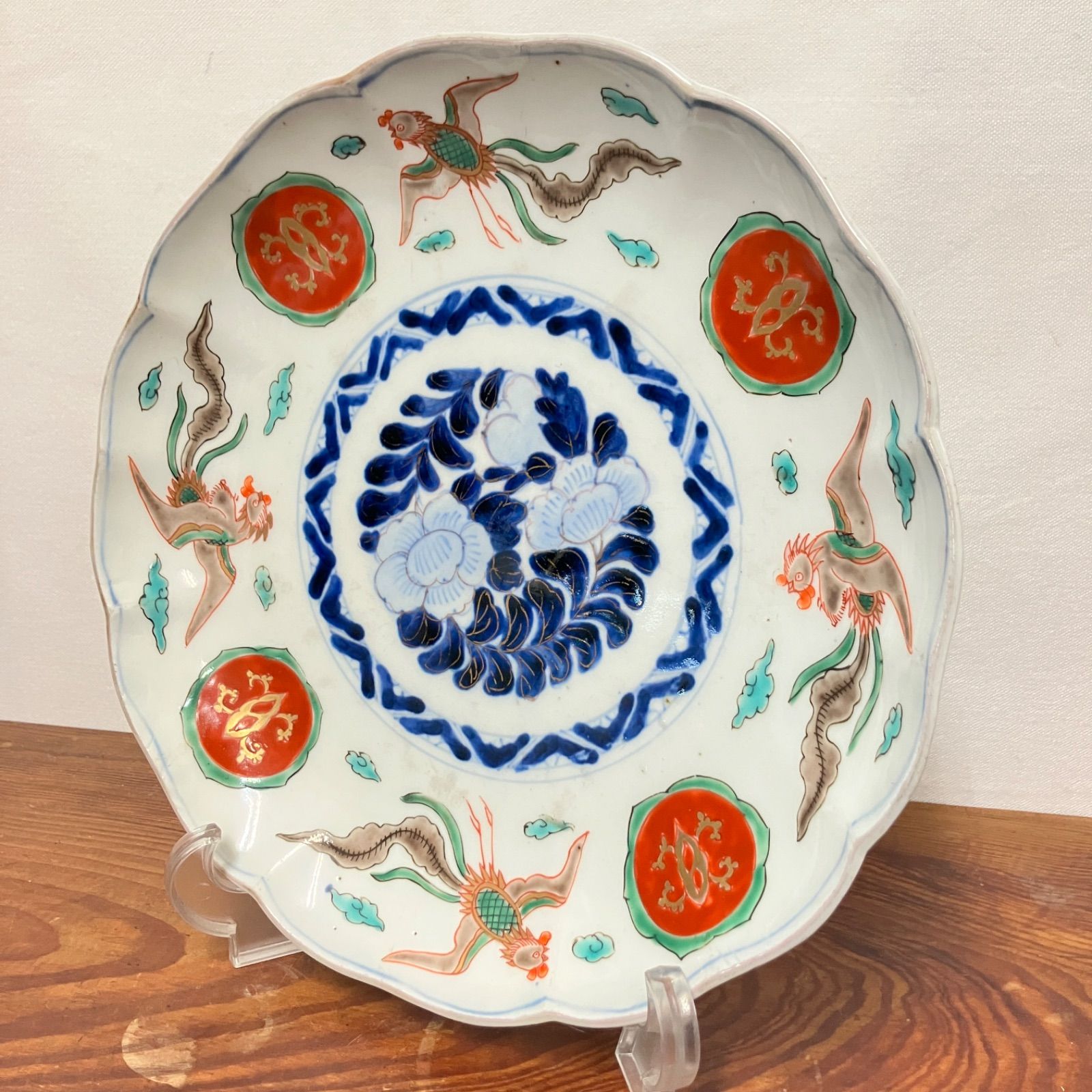 明治期 色絵鳳凰文輪花皿 伊万里 有田 吉祥文 古陶磁 |雑貨屋えこ