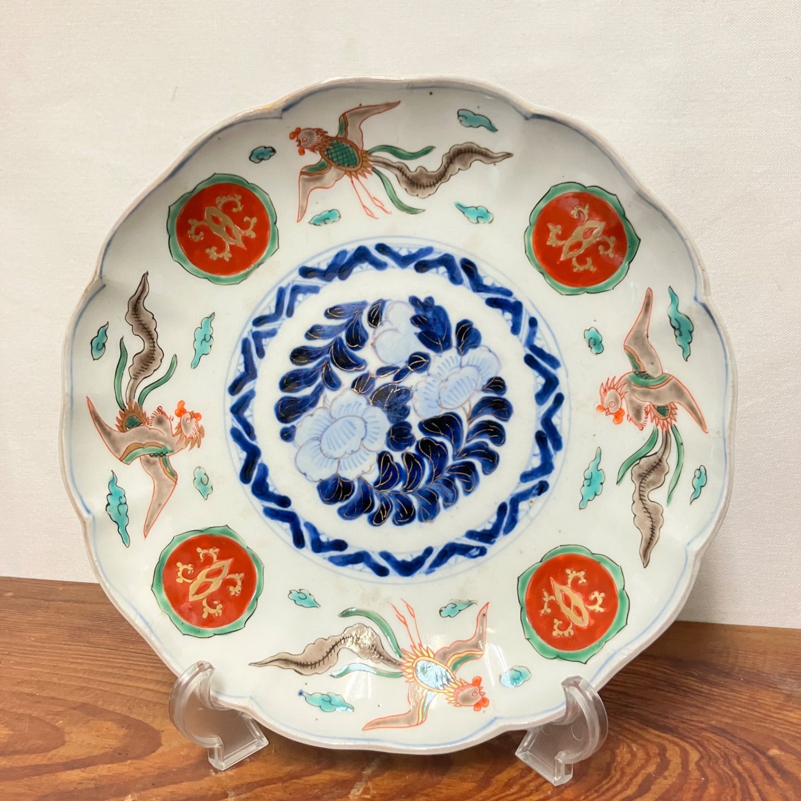 明治期 色絵鳳凰文輪花皿 伊万里 有田 吉祥文 古陶磁 |雑貨屋えこ