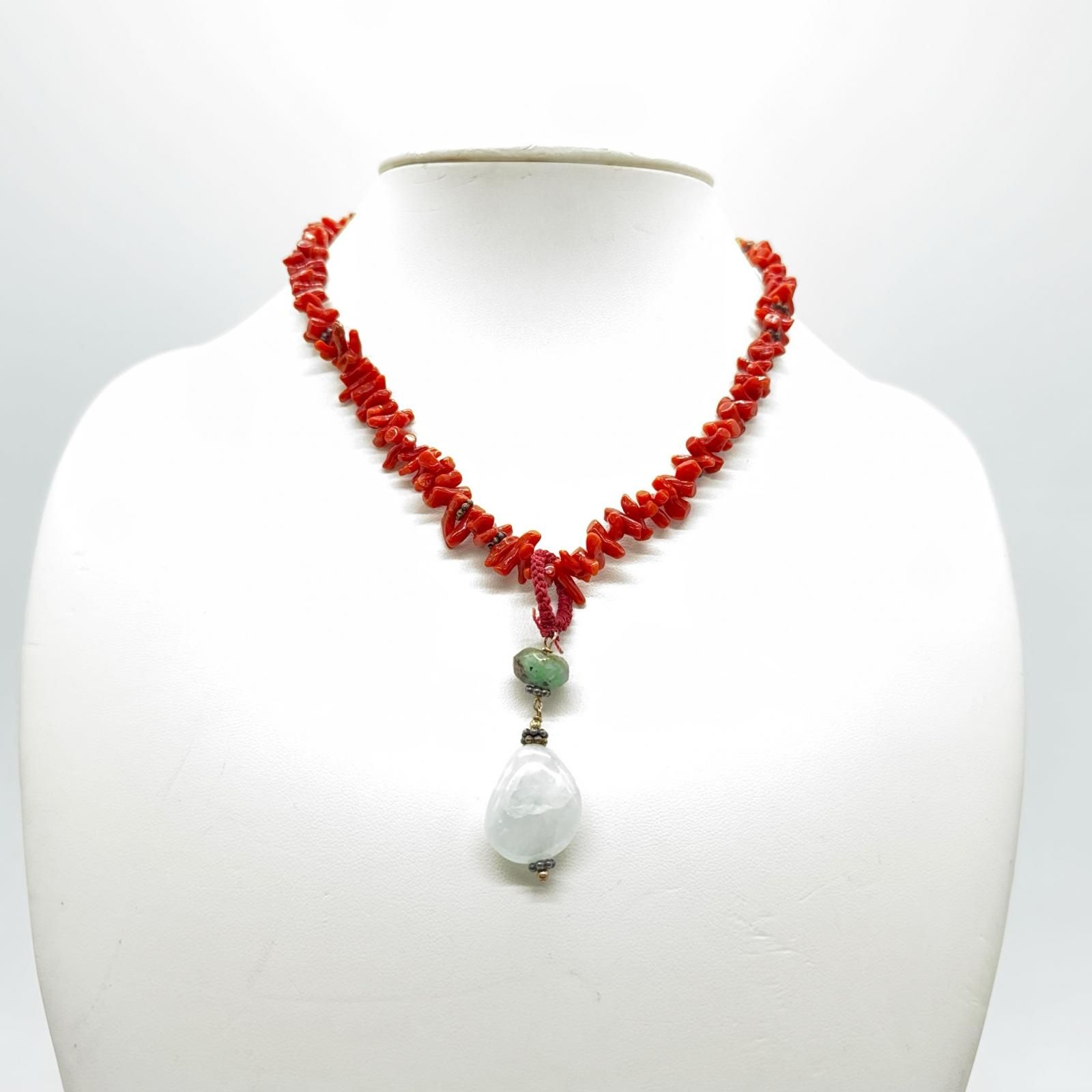 本物保証 ネックレス サンゴ 珊瑚 赤珊瑚 レッドコーラル 翡翠 レッド