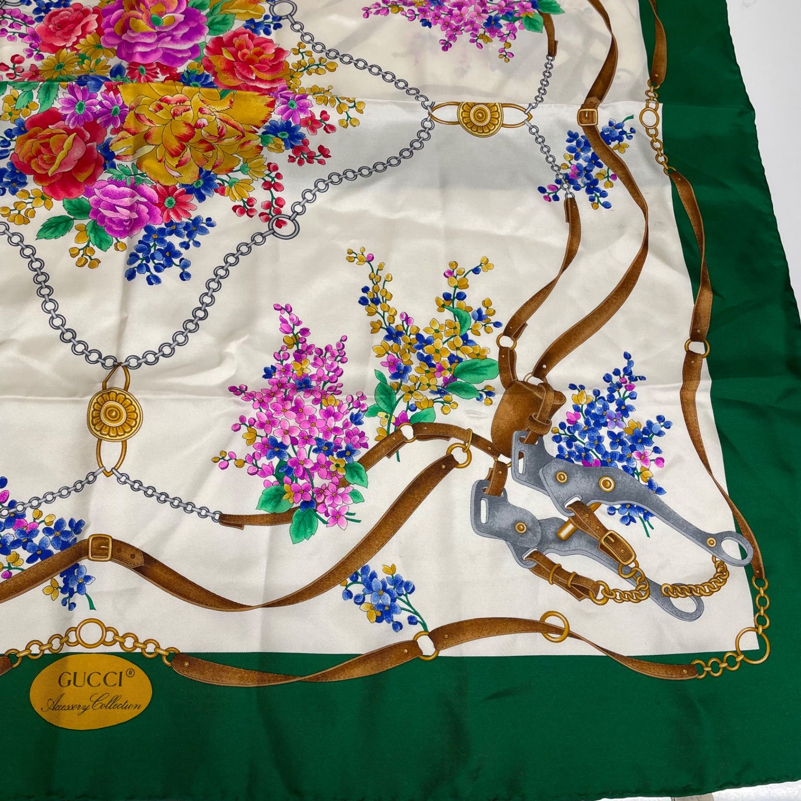 □グッチ GUCCI 花柄 シルク スカーフ 90cm A25-3448 GUCCI