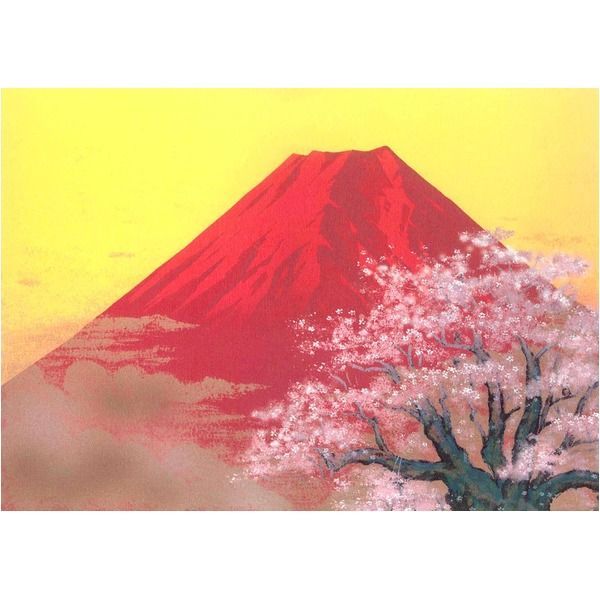 シルク版画 額付き インチサイズ 吉岡浩太郎 吉祥 「桜赤富士」 壁掛け