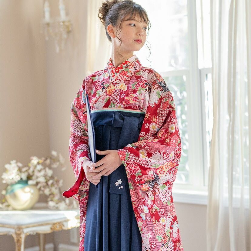 HAKAST29-A6】袴一体型オールインワン着物ワンピース （いにしえ華車赤