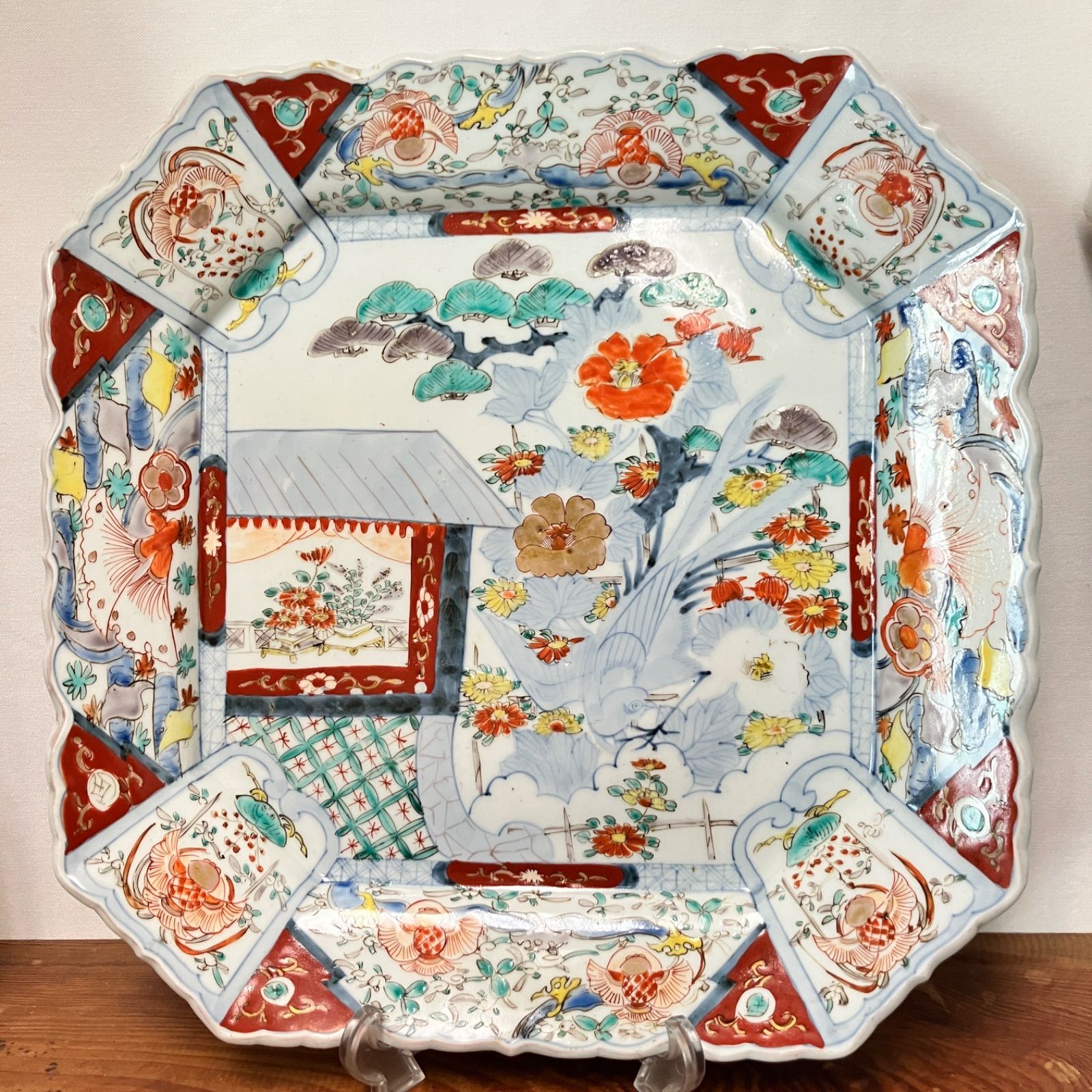 古伊万里 色絵楼閣花鳥文 隅切角皿 江戸後期|雑貨屋えこわっか - メルカリ