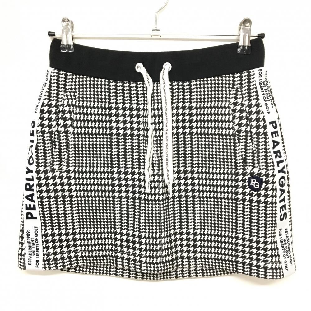 美品】パーリーゲイツ スカート 黒×白 グレンチェック ウエストゴム