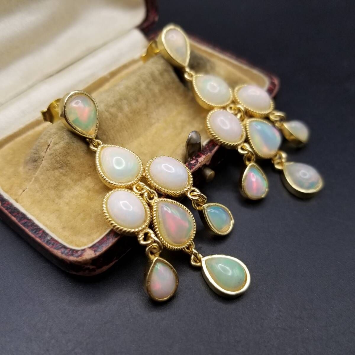 ぷるぷる プレシャス エチオピア オパール シャンデリア ピアス エチオピアンオパール ペアシェイプ 925 シルバー シャンデリア ピアス